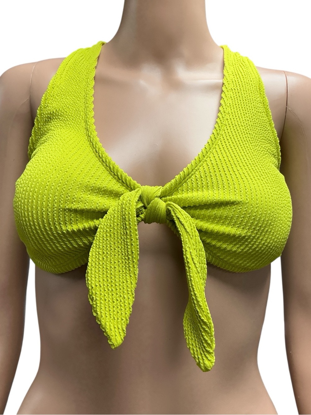 Time and Tru - NWT - Lime Green Textured Tie-Front Bikini Top